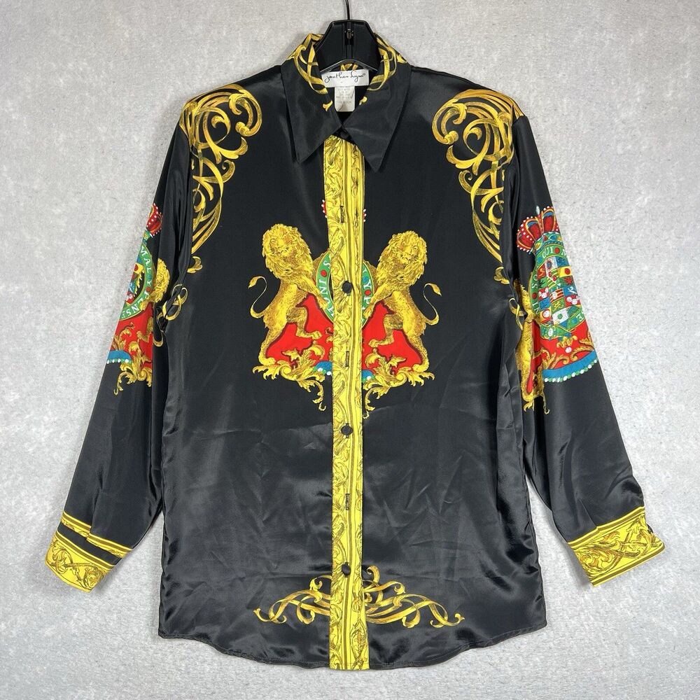 VTG Jonathan Logan Tunic Shirt Women’s Medium Black Button Up Versace Style USA